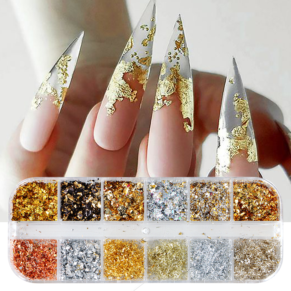 Gold Foil Flakes - 12 Color Gold Foils Gorgeous Nails