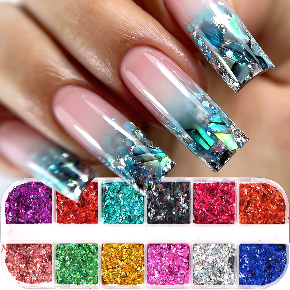 Gold Foil Flakes - 12 Grids Irregular Flakes Nail Sequins