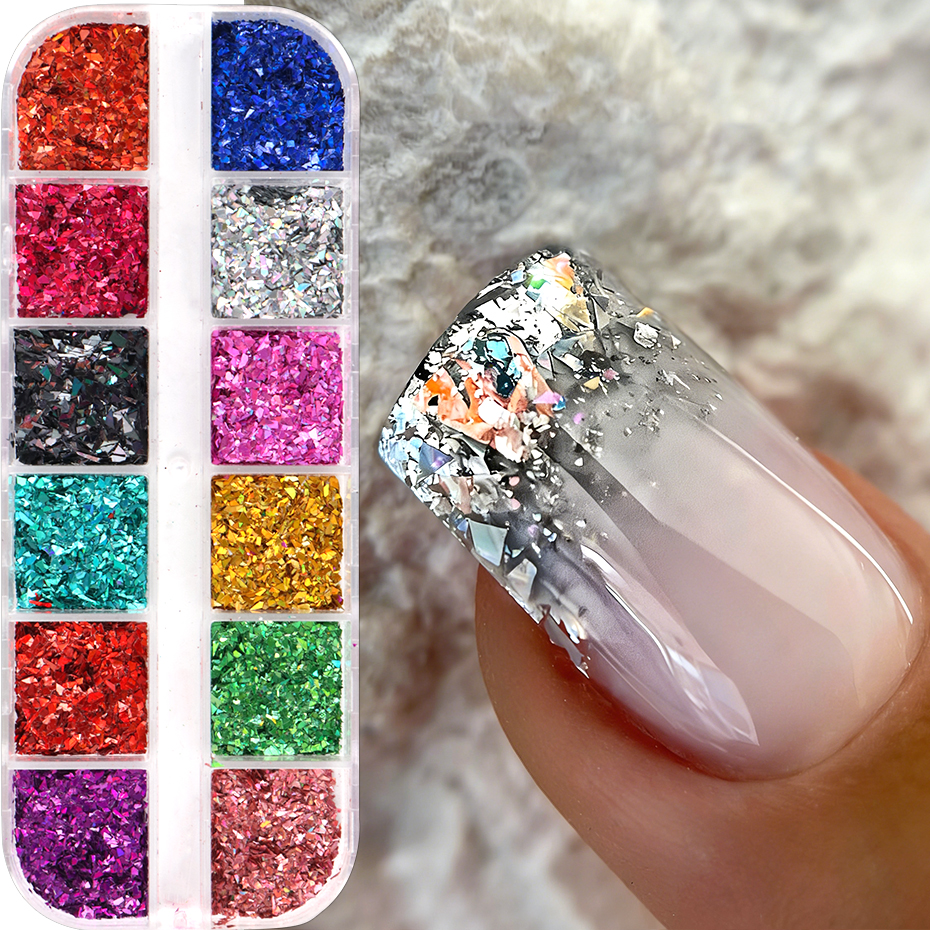 12 Grids Irregular Flakes Nail - Gold Foil Flakes incelemesi ve fiyatı