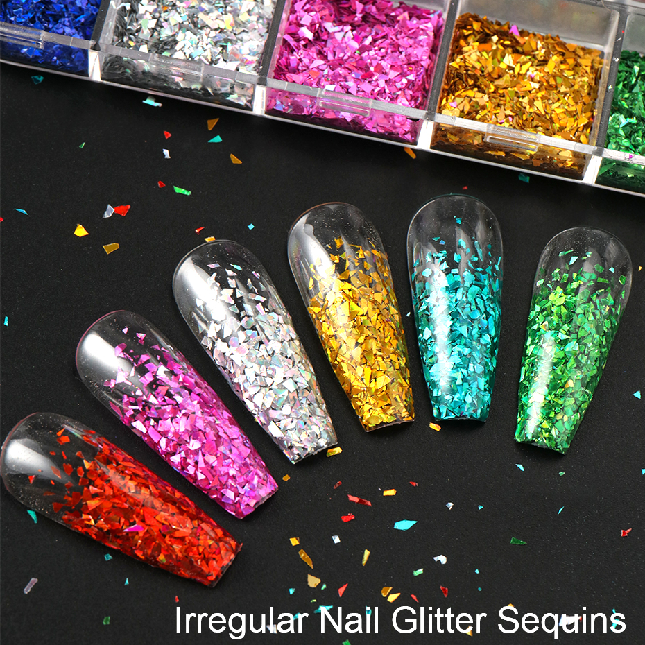12 Grids Irregular Flakes Nail - Gold Foil Flakes incelemesi ve fiyatı