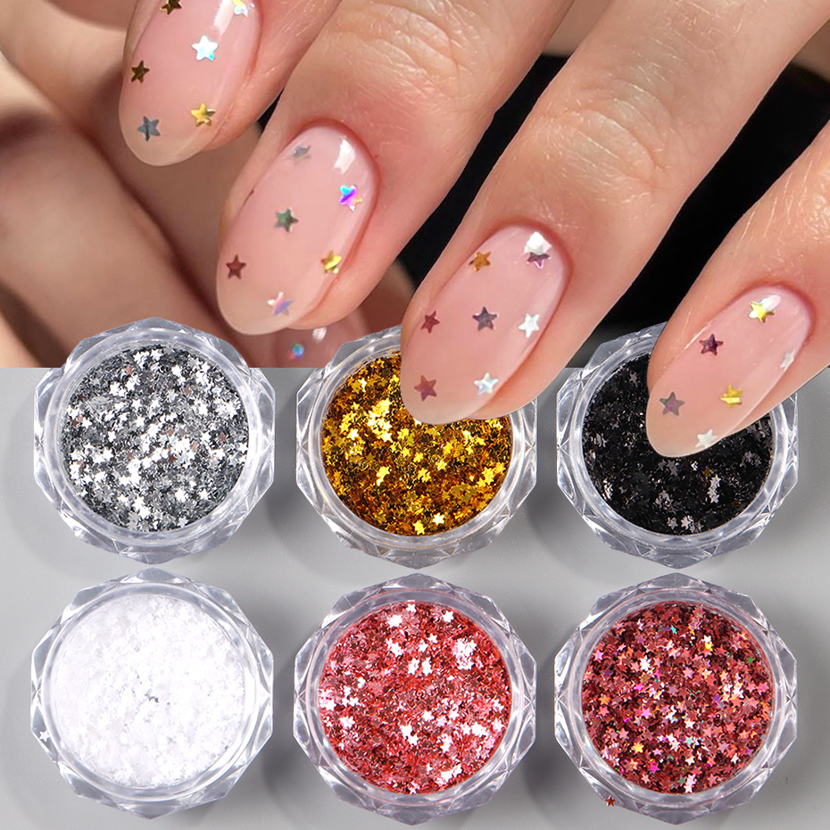 6pcs Y2K Tiny Star Nail Art Fl - Gold Foil Flakes incelemesi ve fiyatı