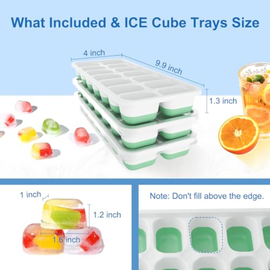 Ice Cube Tray with Lid, 3 Pack - Silicone Mold Tray incelemesi ve fiyatı